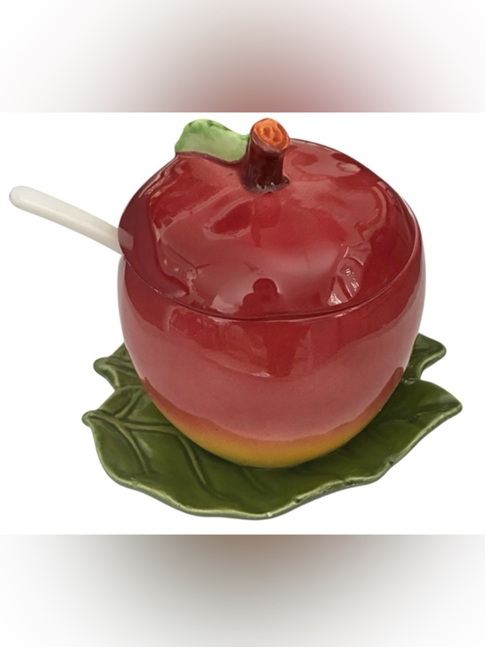 VINTAGE GLAZED CERAMIC APPLE JAM JAR SUGAR DISH